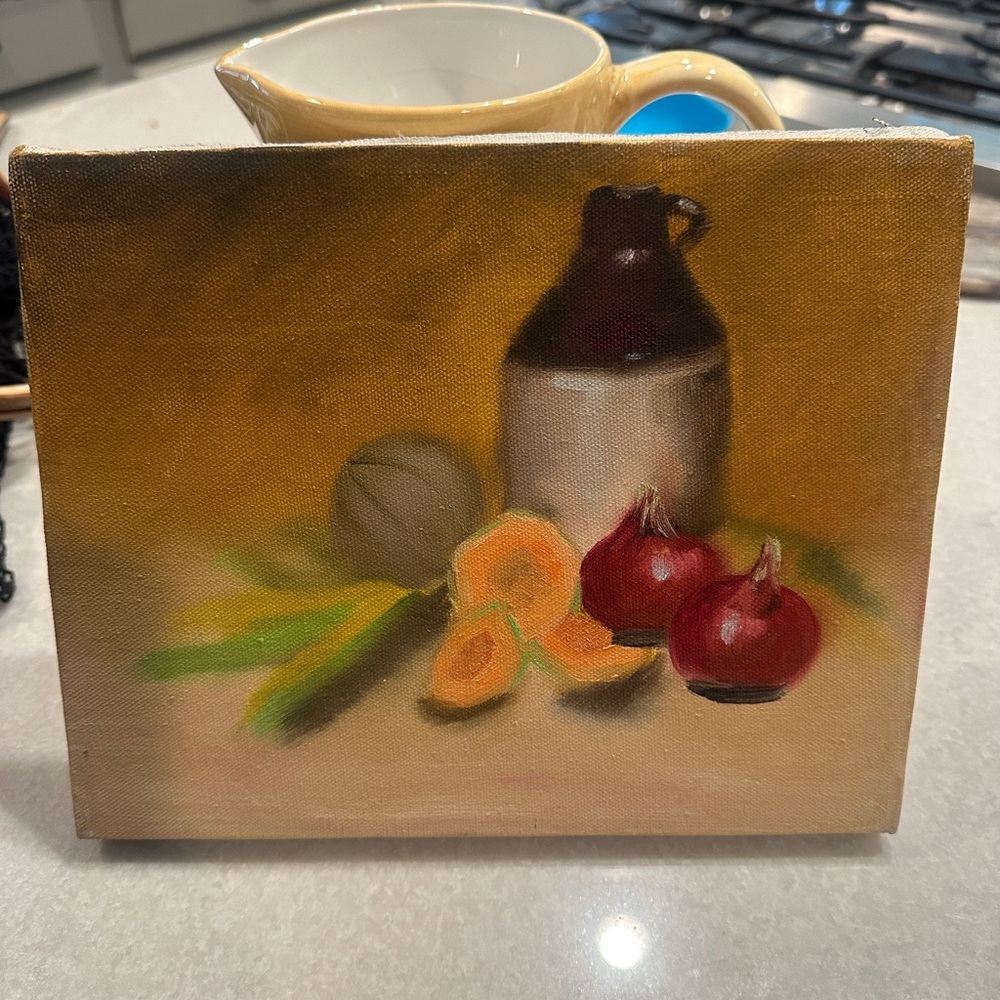 Vintage Brown and Cream Still Life Painting
